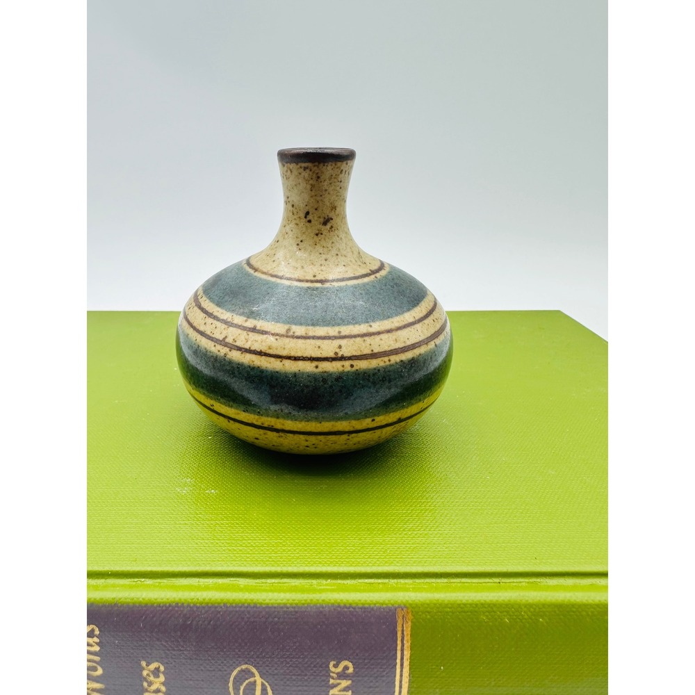 Ardco Vintage Striped Speckled Stoneware Bud Vase Japan C-2620 MCM Otagiri Style